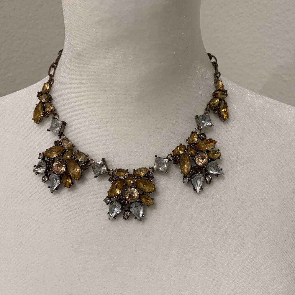 Leslie Danzis Rhinestone Bronze Statement Necklace 16"